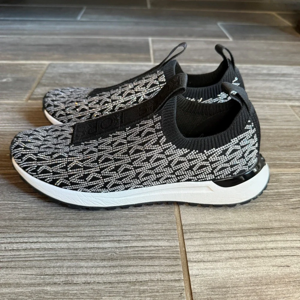 Michael Kors Women's Bodie Slip On Sneakers Black Crystal Embellishment Size 6.5